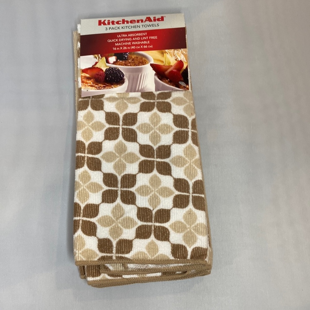 KitchenAid Tan Print Kitchen Towel 3 pack Set
